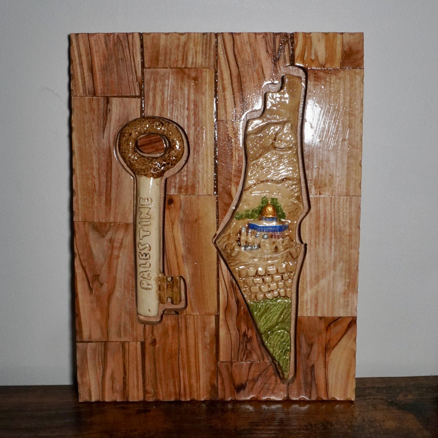 Handcarved Palestine Map + Key Wall Hanging